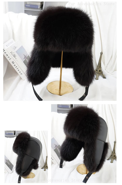 Men's Real Silver Fox Fur Bomber Hat