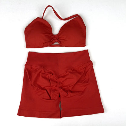 Seamless Strappy Yoga Bra and Scrunch Butt Shorts Set