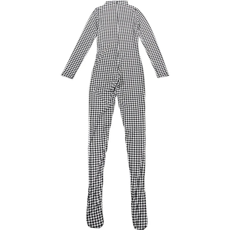 Plaid Bodycon Jumpsuit Women Turtleneck Fitness Clothing