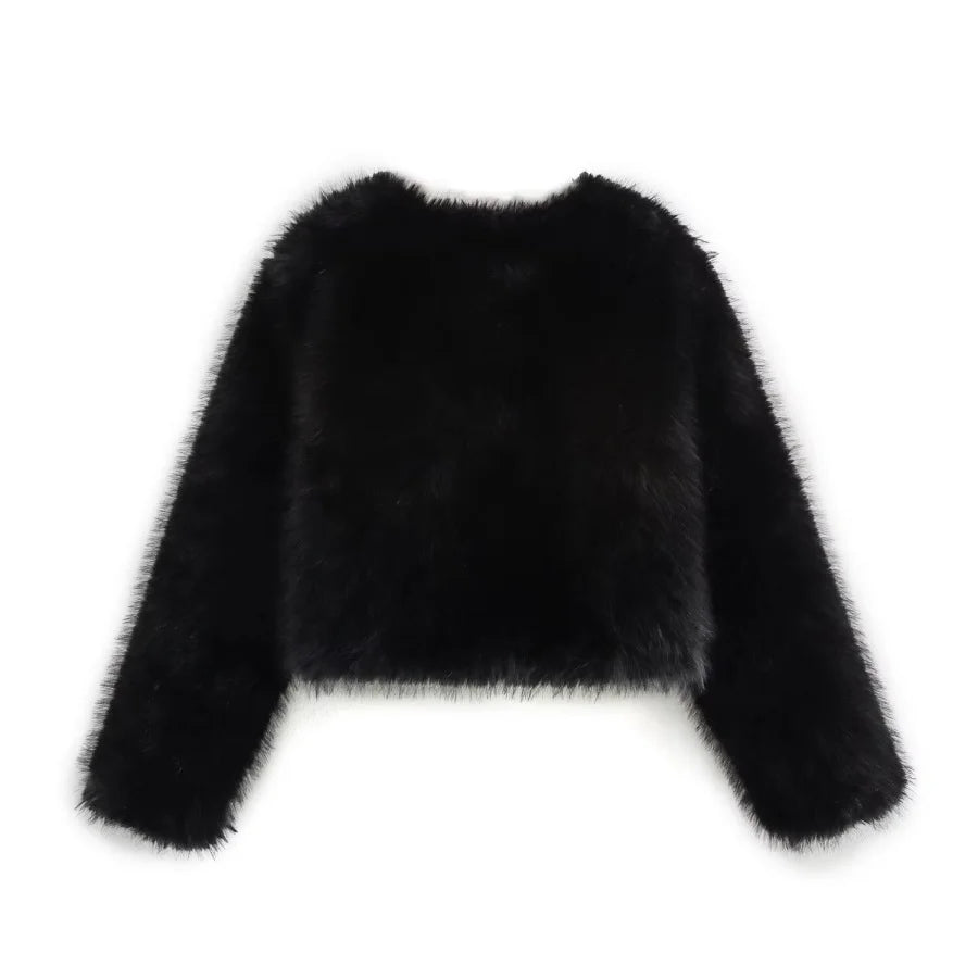 Women's Faux Fur Round Neck Short Jacket