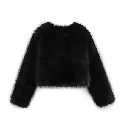 Women's Faux Fur Round Neck Short Jacket