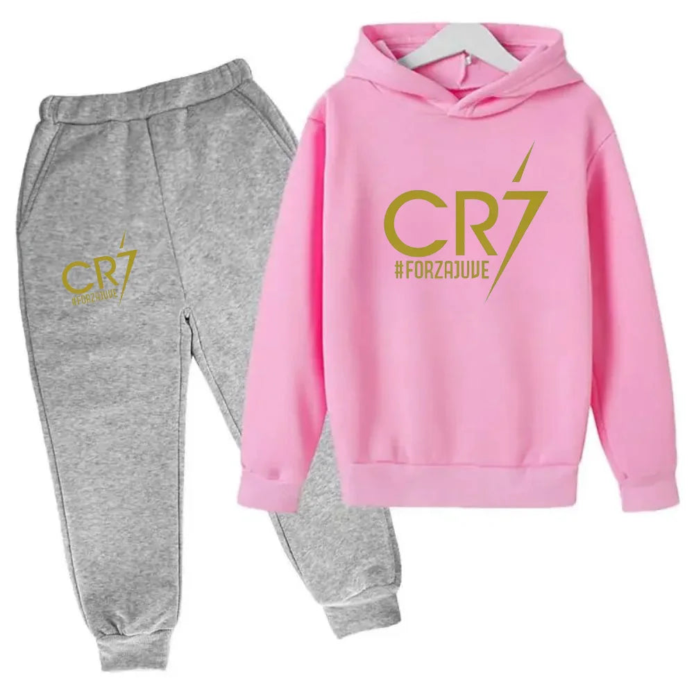 Ronaldo CR7 Print Hoodie and Pants Set for Children