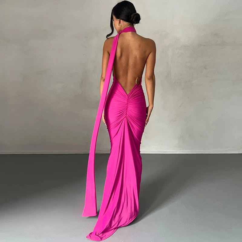 Hugcitar One Shoulder Backless Maxi Dress Women