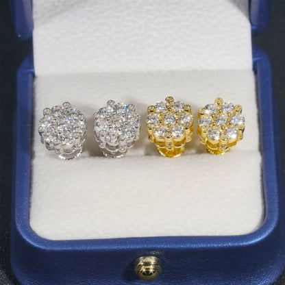 Classic Moissanite Diamond Flower Stud Earrings in Silver