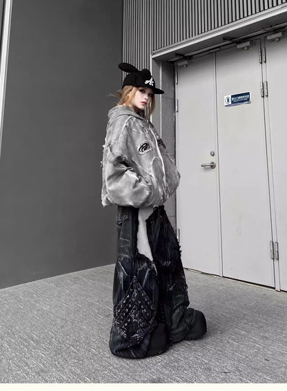 Vintage Distressed Wide Leg Cargo Jeans for Women