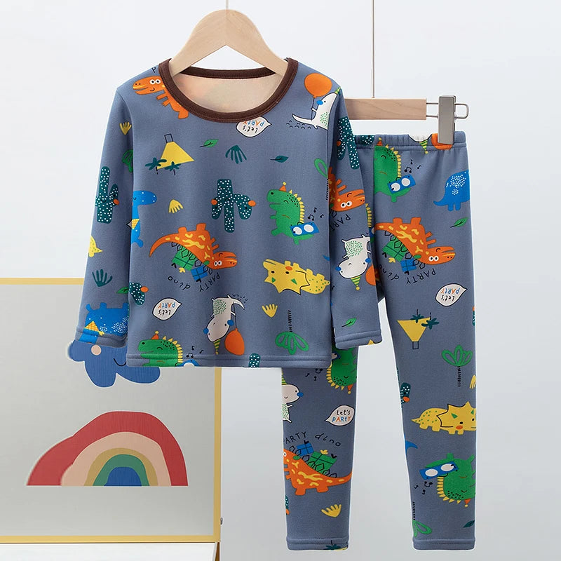 Children's Cartoon Printed Thick Warm Underwear Set