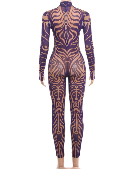 Striped Print Turtleneck Jumpsuit for Women
