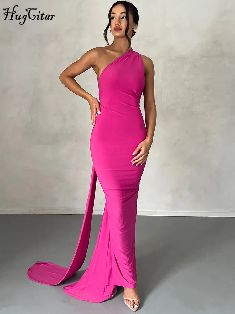 Hugcitar One Shoulder Backless Maxi Dress Women