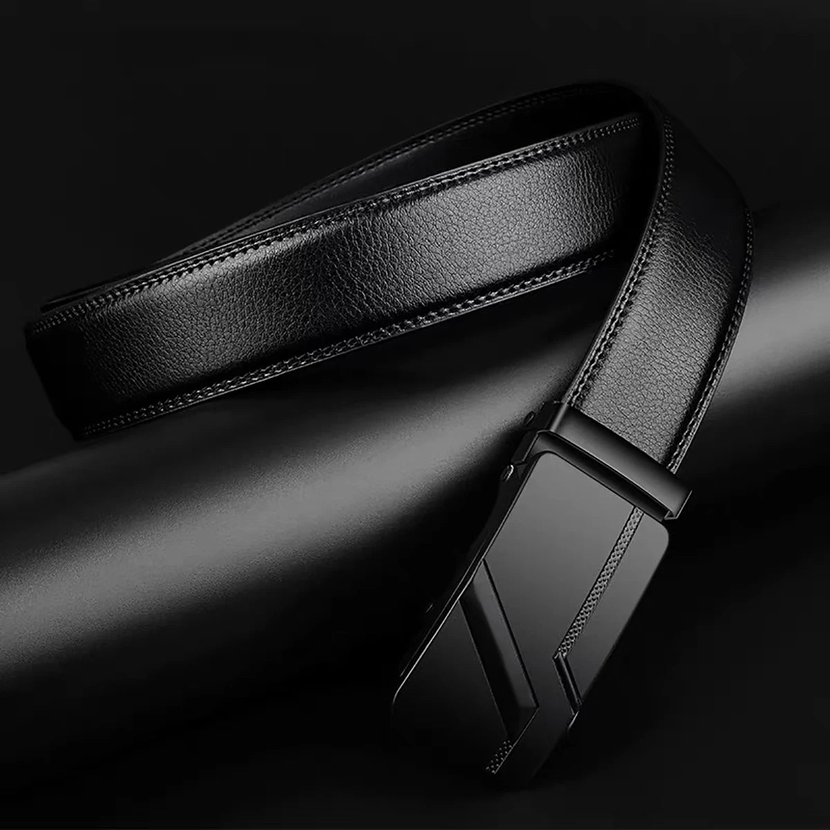Men's Black PU Leather Automatic Buckle Belt 110cm 120cm 130cm
