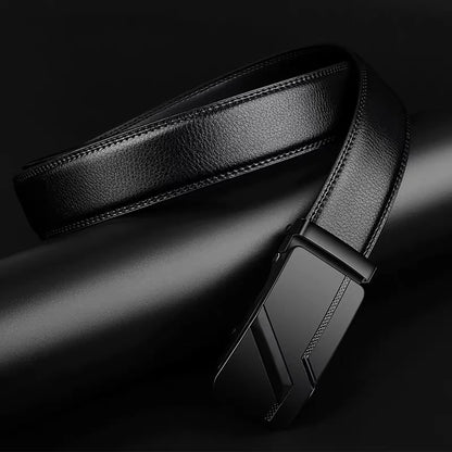 Men's Black PU Leather Automatic Buckle Belt 110cm 120cm 130cm
