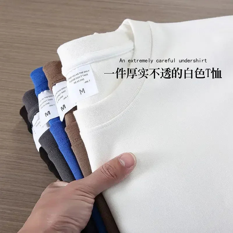 Black White Cotton T-Shirt Heavy-Duty Short Sleeves