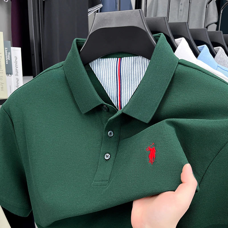 Men's Short Sleeve Cotton Polo Shirt with Embroidery