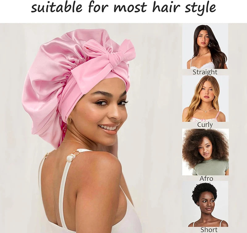 Satin Solid Sleeping Hat with Stretchy Tie Band