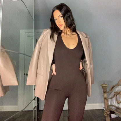 Dulzura Women Long Sleeve Bodycon Jumpsuit Overall