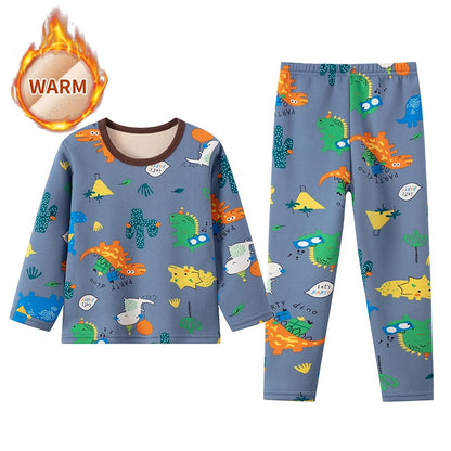 Children's Cartoon Printed Thick Warm Underwear Set