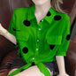 Polka Dot Chiffon Shirt for Women with Lace-Up Detail