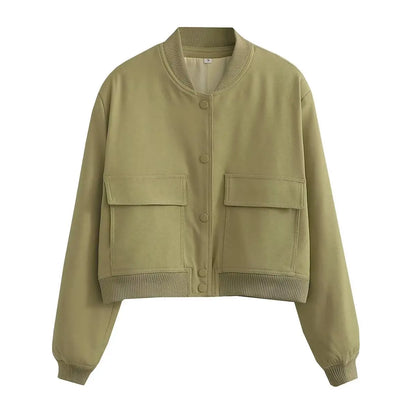 Willshela Women Solid V-Neck Bomber Jacket