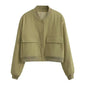 Willshela Women Solid V-Neck Bomber Jacket