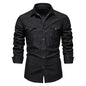 Elastic Cotton Denim Shirt Men Long Sleeve Casual