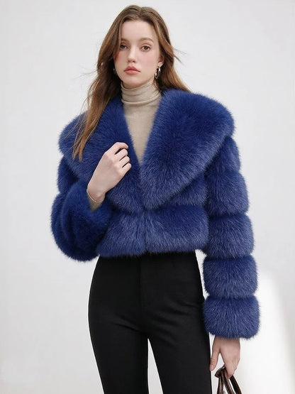 Cropped Faux Fur Coat for Women in Black
