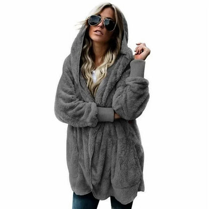 Winter Fleece Cardigan Jacket Women Hooded Outerwear