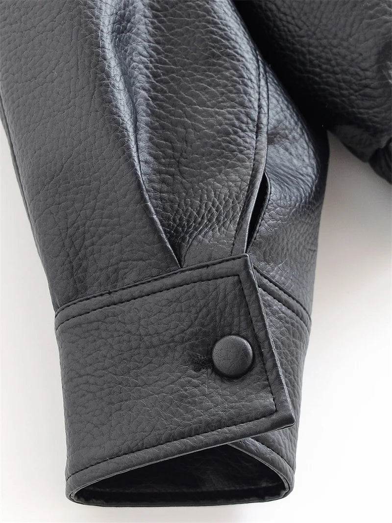 Black Long Sleeve Faux Leather Motorcycle Jacket