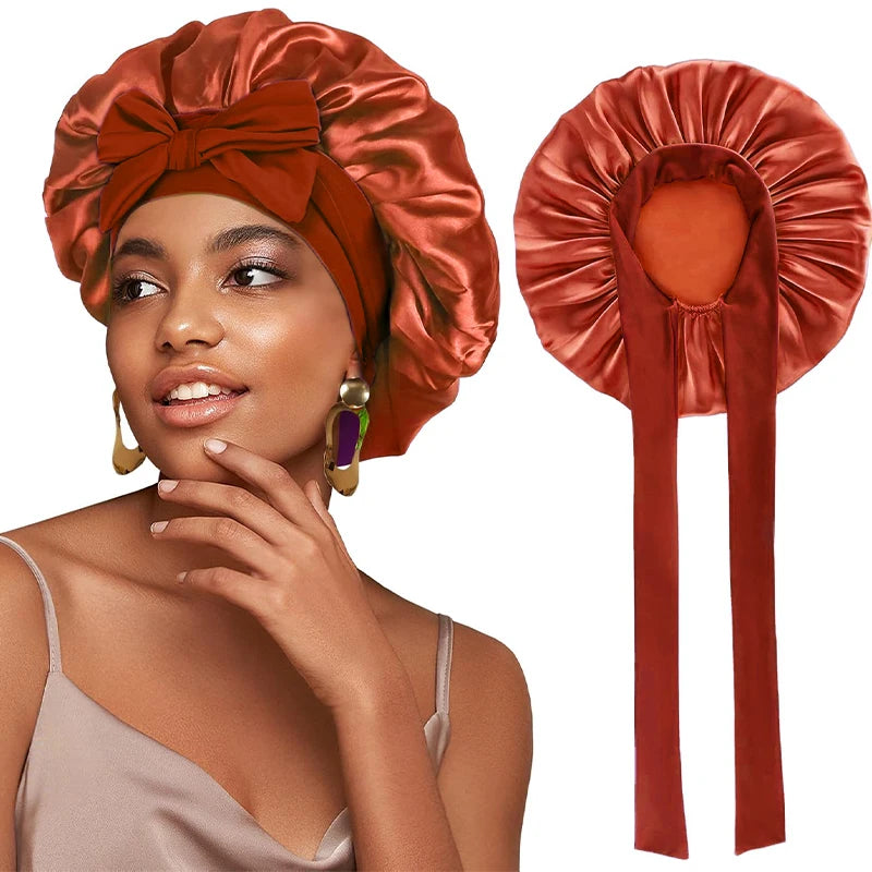 Satin Solid Sleeping Hat with Stretchy Tie Band
