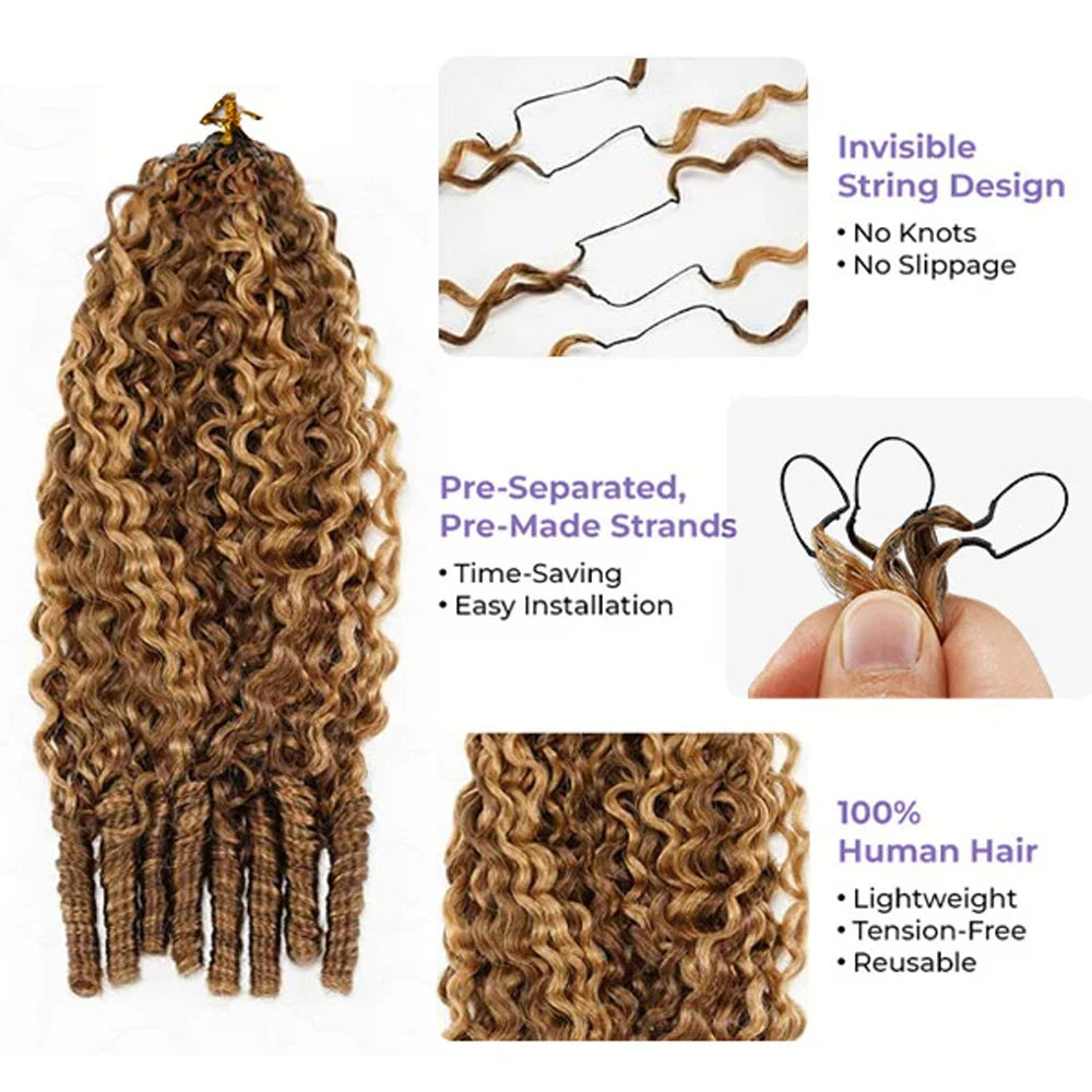 Burmese Curly Crochet Human Hair Extensions Natural Black