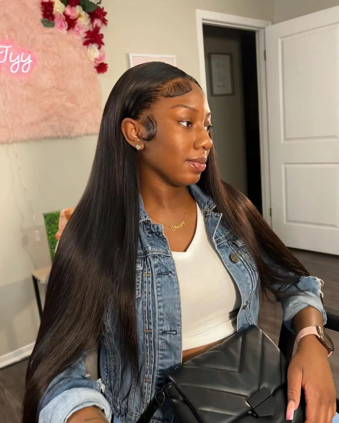 40 Inch Bone Straight Human Hair Wig Brazilian Lace Front Wig