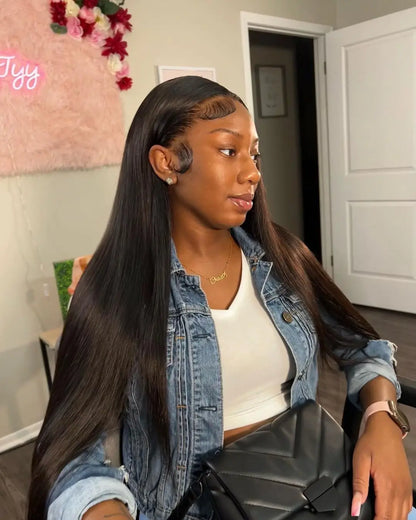 40 Inch Bone Straight Human Hair Wig Brazilian Lace Front Wig