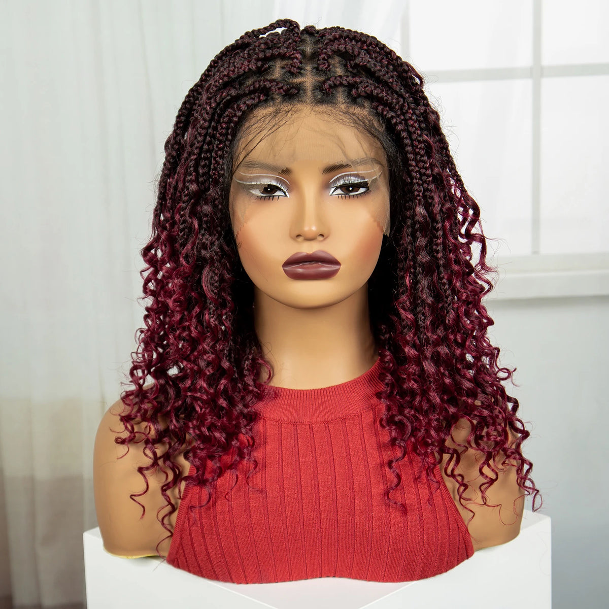 Knotless Box Braided Wigs with Curly Ends 16 Inches Synthetic