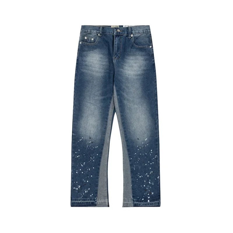 Washed Denim Trousers for Men with Micro-Flared Style