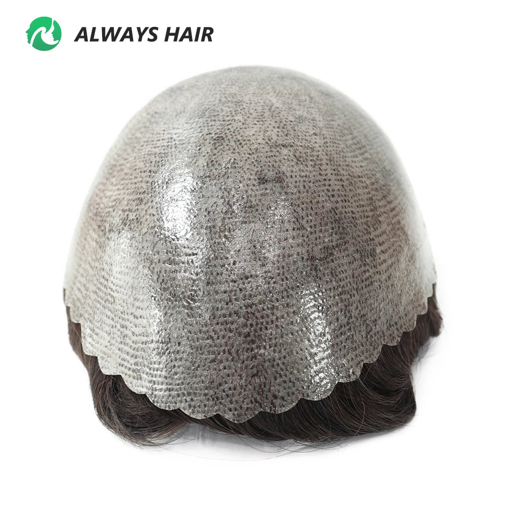 PU Men Toupee Indian Human Hair 130% Density Wig