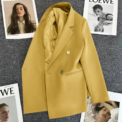 Candy Color Slim Blazer with Notched Collar and Metal Buttons