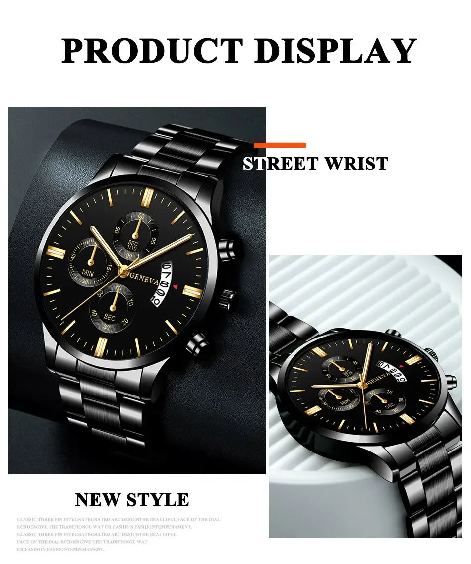 Men's Stainless Steel Quartz Calendar Watch