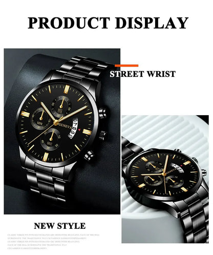 Men's Stainless Steel Quartz Calendar Watch