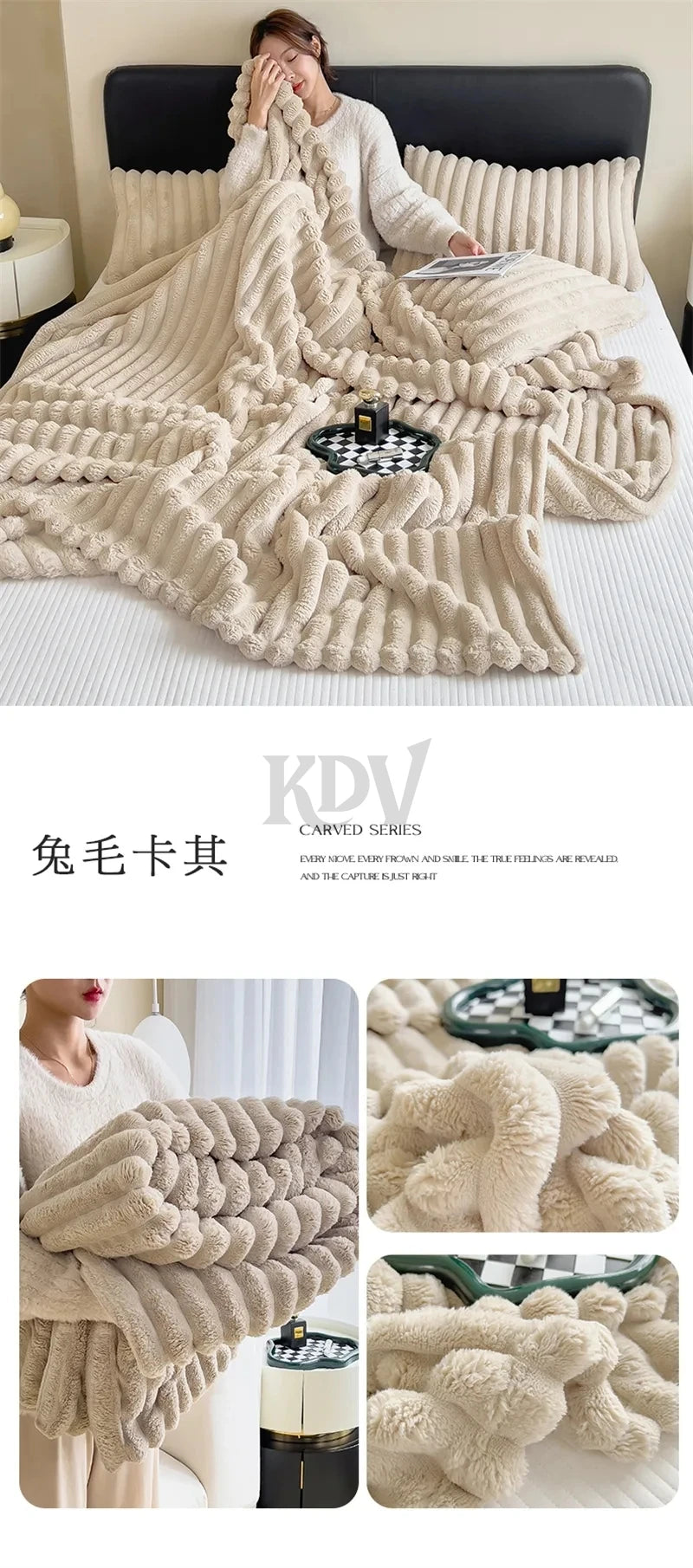 Luxury Faux Rabbit Fur Throw Blanket Solid Color Plush