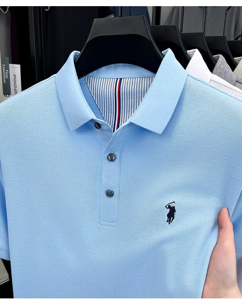 Men's Short Sleeve Cotton Polo Shirt with Embroidery