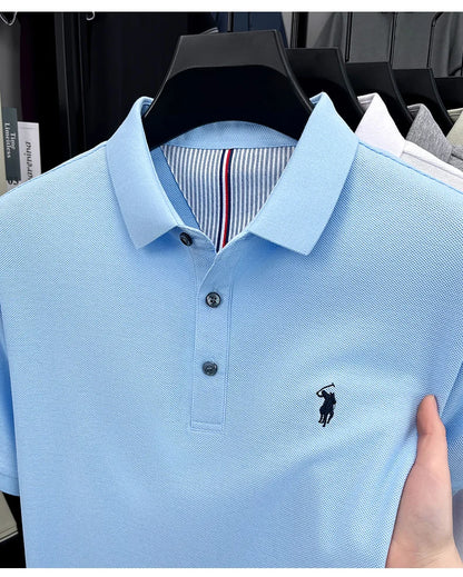 Men's Short Sleeve Cotton Polo Shirt with Embroidery
