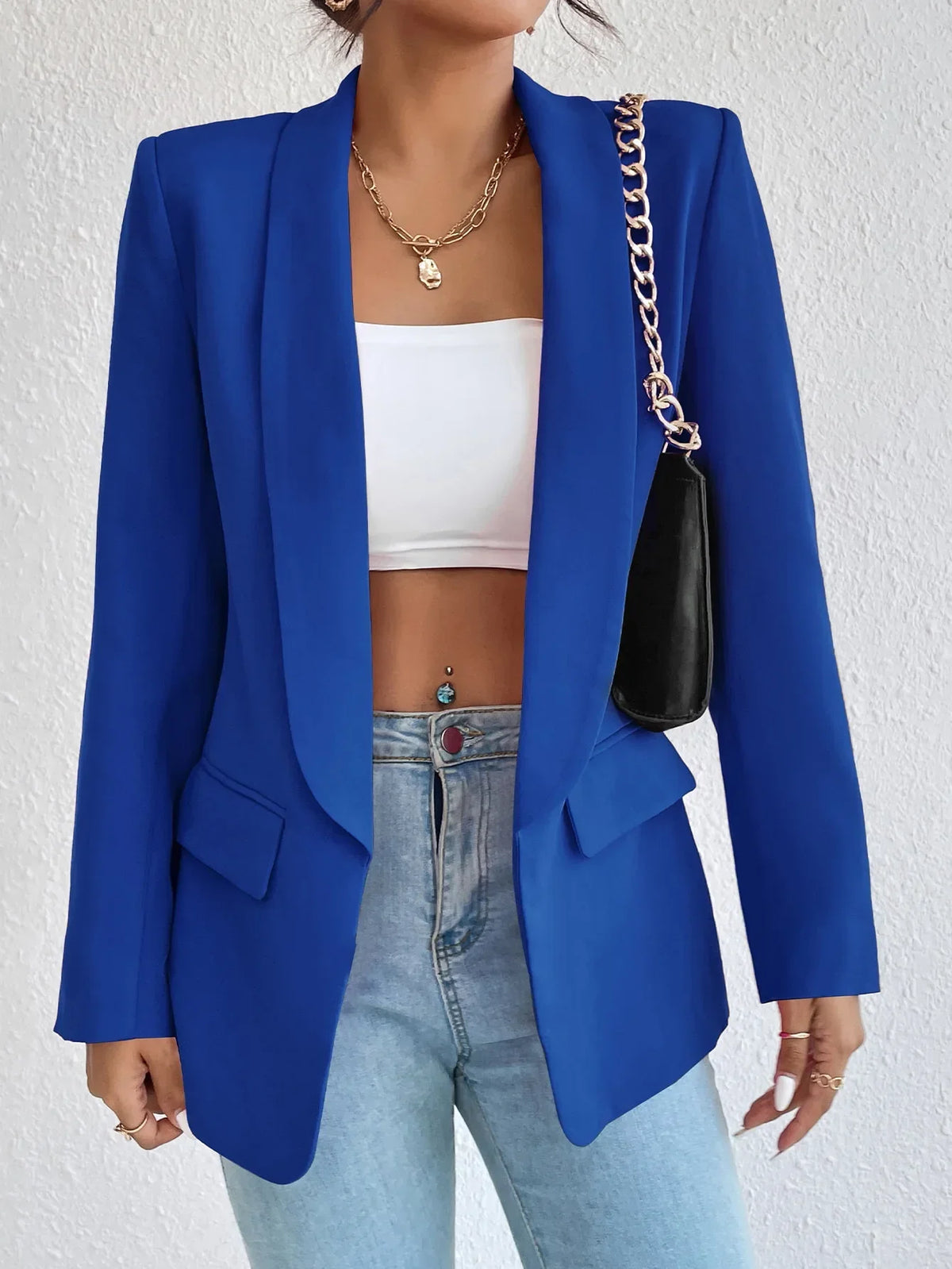 Solid Polyester Cotton Long Sleeve Women's Blazer