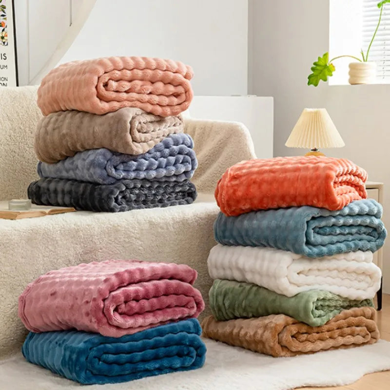 3D Bubble White Plush Fleece Throw Blanket