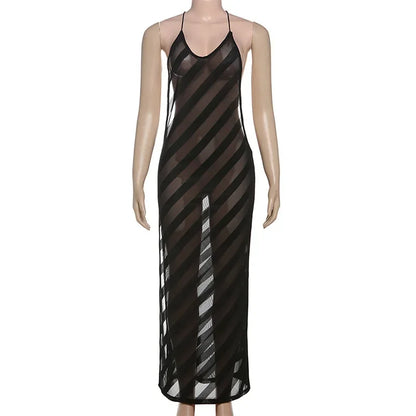 Mesh See Through Halter Maxi Dress for Women