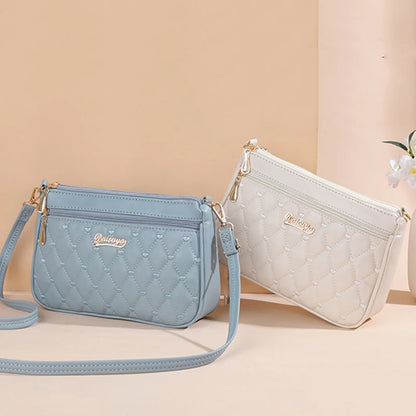 Leather Messenger Bag with Fur Decoration for Women