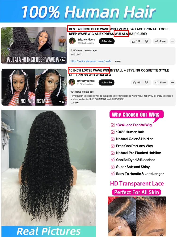 200% Real Density Deep Wave Lace Frontal Wig 30 Inch Human Hair