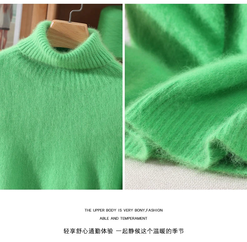 Mink Fur High Collar Pullover Sweater for Women