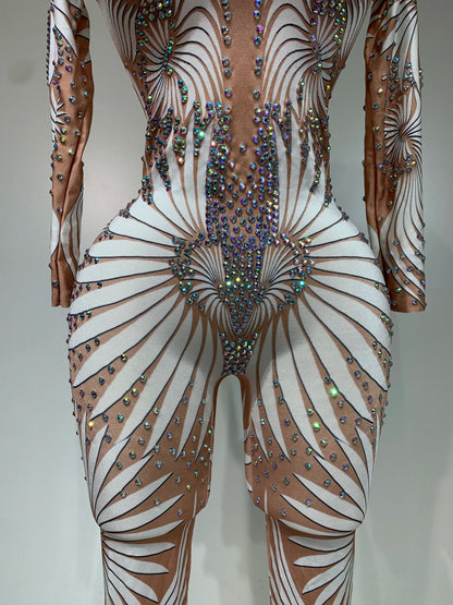 Sparkly Diamond Mesh Jumpsuit for Women