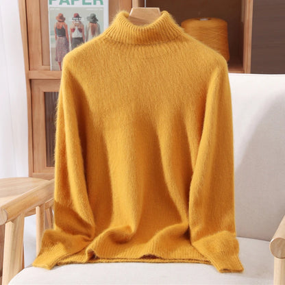 Mink Fur High Collar Pullover Sweater for Women