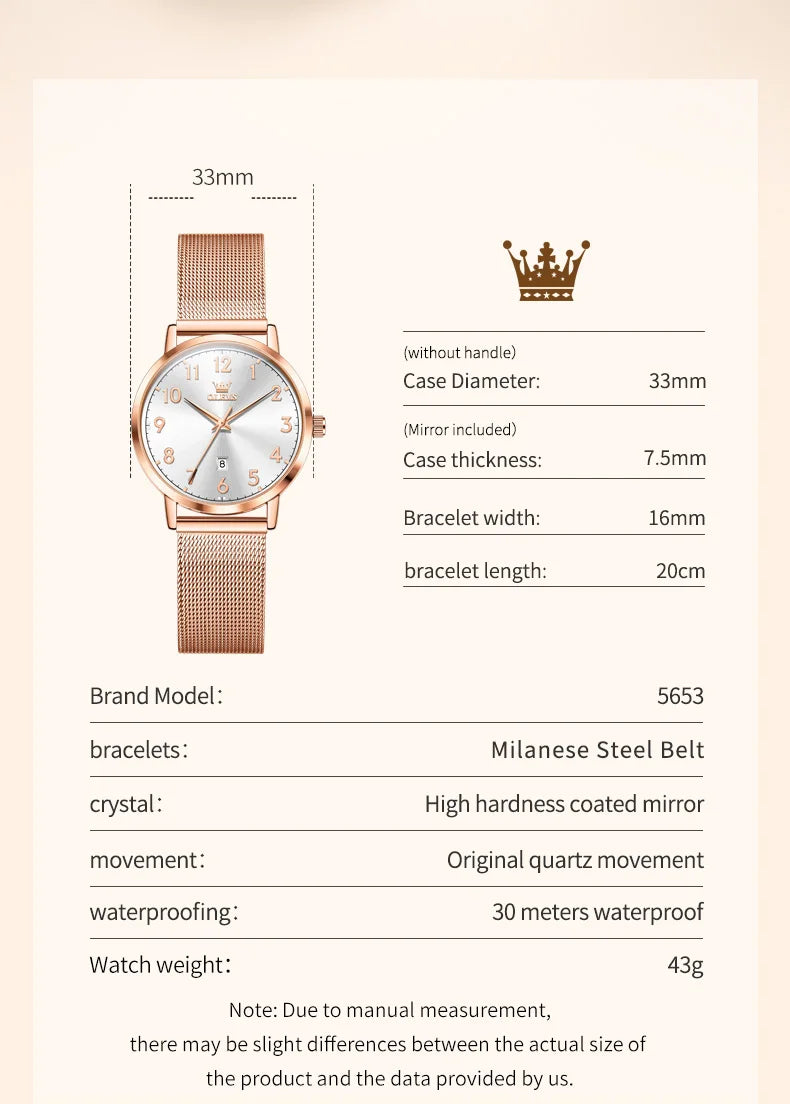 OLEVS 5653 Women's Rose Gold Quartz Watch