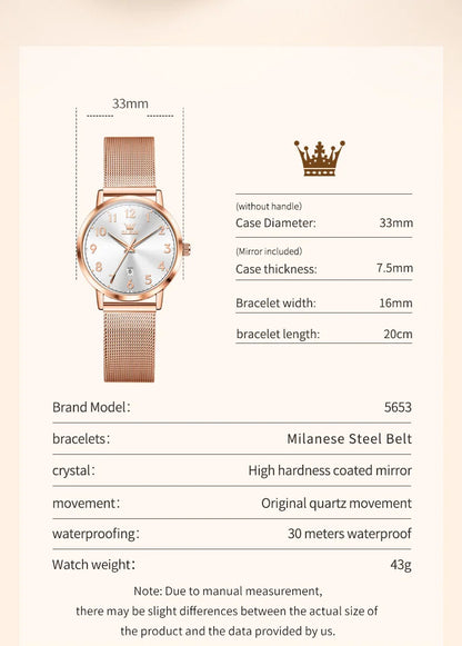 OLEVS 5653 Women's Rose Gold Quartz Watch