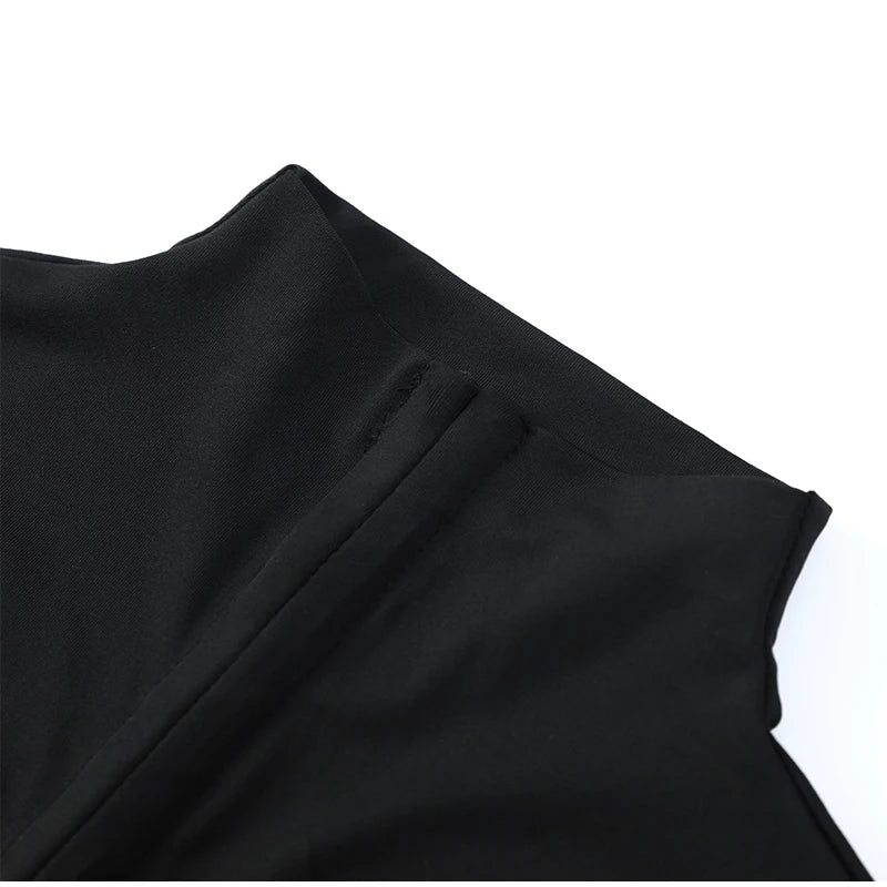 Kpop Black Hollow Out Mini Dress Women Elegant Turtleneck